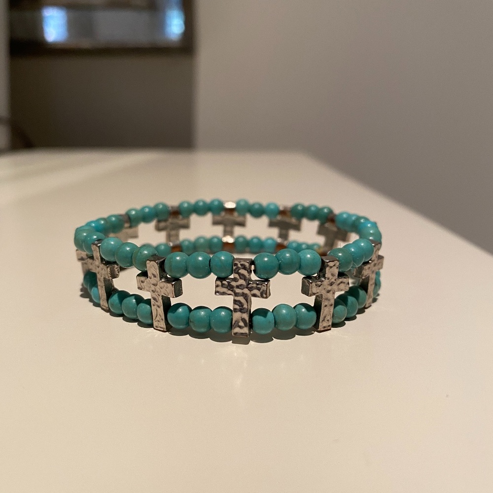 Turquoise and Silver Cross Bracelet